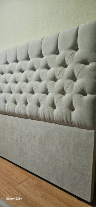 Cabecero de cama tapizado beige/gris