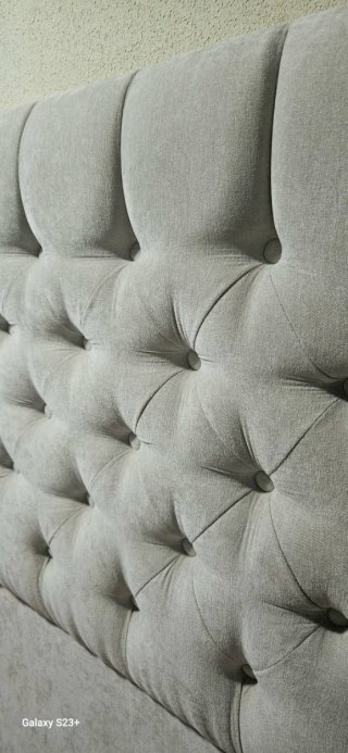 Cabecero de cama tapizado beige/gris