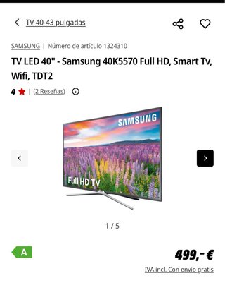 Televisión Samsung 40 Plata y Negro