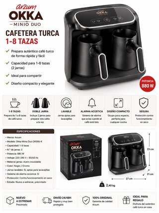 Arzum Okka Minio Duo Cafetera Turca 8 Tazas NUEVA