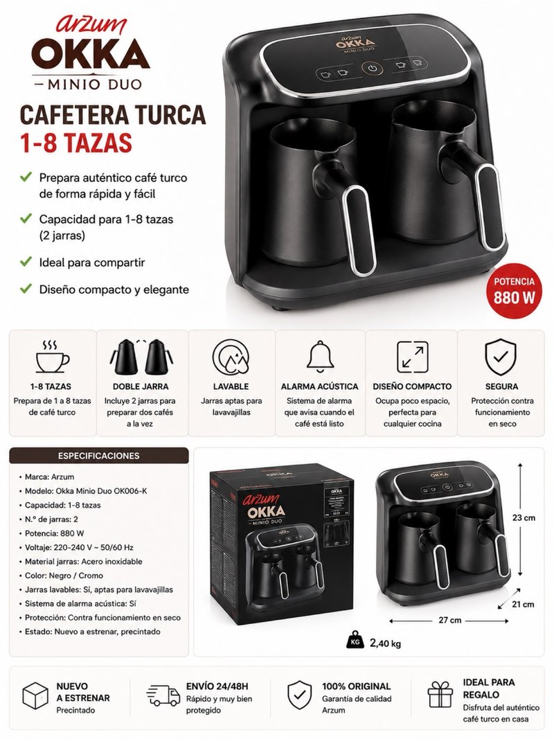 Arzum Okka Minio Duo Cafetera Turca 8 Tazas NUEVA