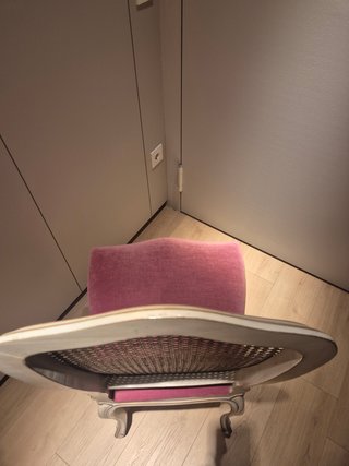 6 Sillas comedor madera ratán tapizada rosa