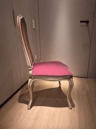 6 Sillas comedor madera ratán tapizada rosa