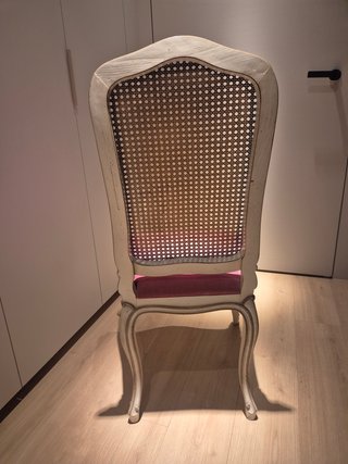 6 Sillas comedor madera ratán tapizada rosa