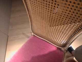 6 Sillas comedor madera ratán tapizada rosa