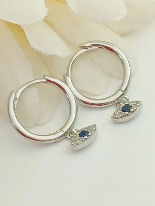 Aros 13mm Plata 925 Ojo Turco Azul