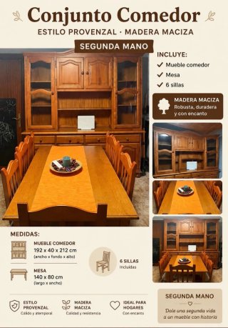 Conjunto Comedor Provenzal Madera Maciza
