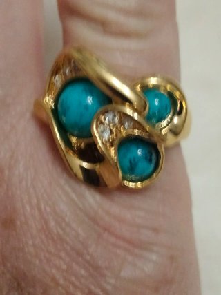 Anillo Chapado Oro con Turquesas