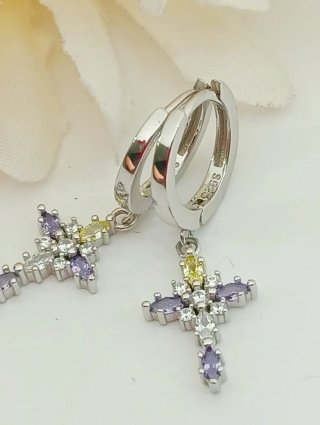 Aros 11mm Plata 925 Cruz Circonitas