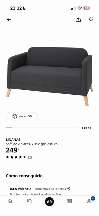 Sofá de dos plazas decorativo vissle gris