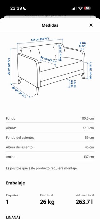 Sofá de dos plazas decorativo vissle gris