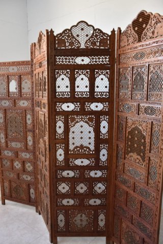 Antiguo biombo oriental madera tallada