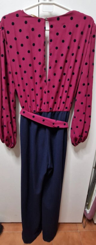 Mono fiesta azul marino y rosa lunares