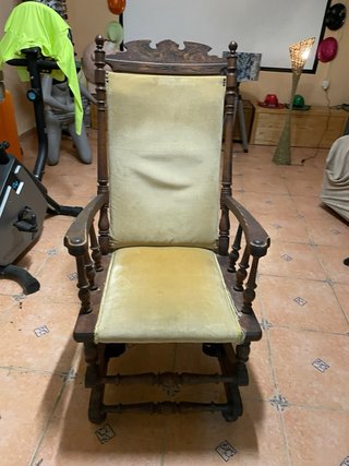 Mecedora estilo JFK beige y madera años 60 ,