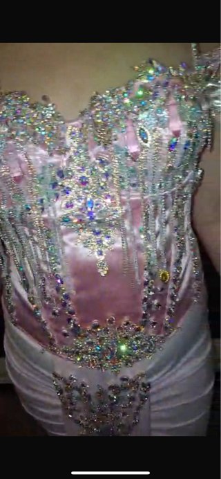 Conjunto Corset y Falda Rosa y Plateado con corona