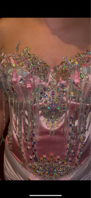 Conjunto Corset y Falda Rosa y Plateado con corona