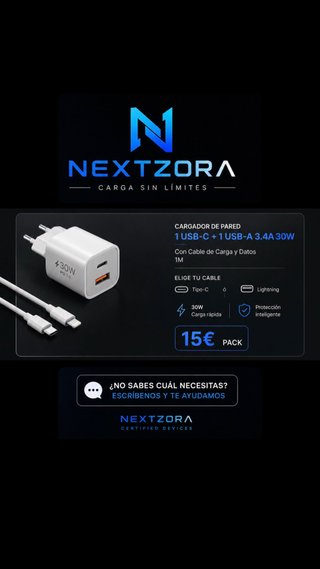 Cargador Rápido USB-C + USB-A 30W