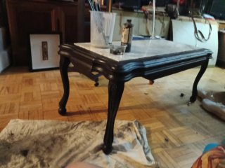 Mesa de salón vintage mármol y madera