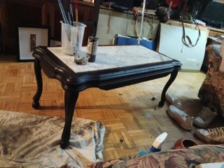 Mesa de salón vintage mármol y madera