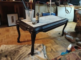 Mesa de salón vintage mármol y madera