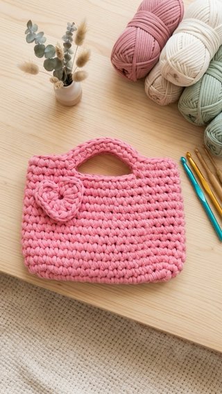 Bolso de crochet rosa con corazón