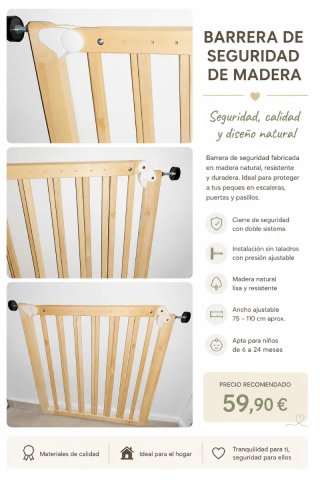 Barrera Seguridad Madera Ajustable