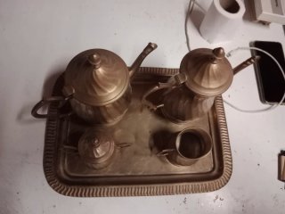 Tetería plata antigua de 4 piezas de latón para