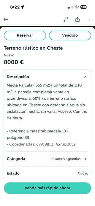 Alquiler/ venta Terreno rústico en Cheste