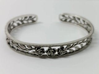 Pulsera Vintage Rosas y Hojas Plata