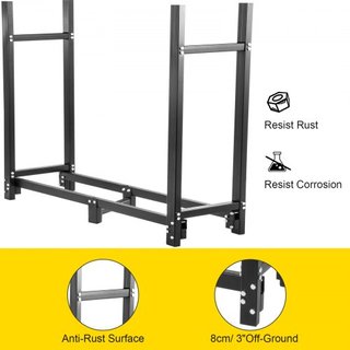 Soporte para leña, soporte para leña de 2.44 m al aire libre, soporte para leña negro, soporte de acero para leña al aire libre, soporte para leña con capacidad de carga de 590 kg, soporte para le...