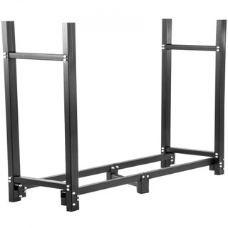 Soporte para leña, soporte para leña de 2.44 m al aire libre, soporte para leña negro, soporte de acero para leña al aire libre, soporte para leña con capacidad de carga de 590 kg, soporte para le...