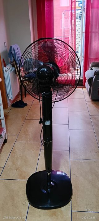 Ventilador de pie negro. Para gente a menos de 10k