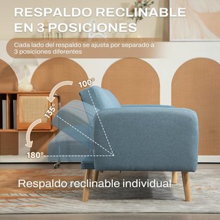 Sofa Cama de 2 Plazas, Moderno, Sofá Cama Plegable, Tapizado en Lino Sintético, Con Respaldo Regulable en 3 Niveles y Brazos Desmontables para Sala de Estar Oficina 173 X 75 X 73 Cm, Azul