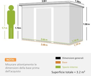 Caseta de Jardín 3.2M² de Acero Galvanizado con Kit de Fundación, Salidas de Aire, Cobertizo para Herramientas con Techo Inclinado, Doble Puerta Corredera Bloqueable, Verde Claro