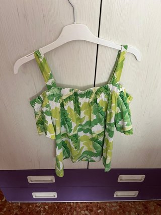 Top Hombros Descubiertos Estampado Hojas