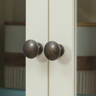 Mobile dispensa a 5 livelli con cassetto centrale, dispensa per cucina, sala da pranzo e soggiorno con ripiani regolabili e porte in vetro temperato, 76X40X182.5 Cm, Bianco Crema