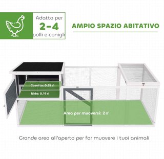 Gallinero para Gallinas Ponedoras de Exterior con Casa, Nido para Incubación, Techo Impermeable, Bandeja Extraíble y Puertas, Jaula Recinto para 2-4 Gallinas y Conejos de Madera, 214X101X91.5Cm, Gris