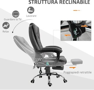Silla De Oficina Masajeadora Y Reclinable Con 6 Puntos De Masaje Y Calefacción, Silla De Escritorio Con Altura Regulable, Gris