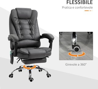 Silla De Oficina Masajeadora Y Reclinable Con 6 Puntos De Masaje Y Calefacción, Silla De Escritorio Con Altura Regulable, Gris
