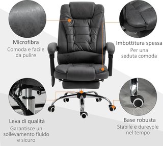 Silla De Oficina Masajeadora Y Reclinable Con 6 Puntos De Masaje Y Calefacción, Silla De Escritorio Con Altura Regulable, Gris