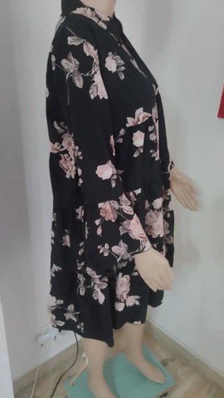 Abito donna floreale nero e rosa