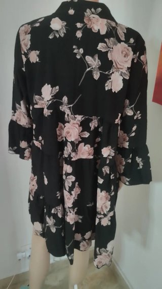Abito donna floreale nero e rosa