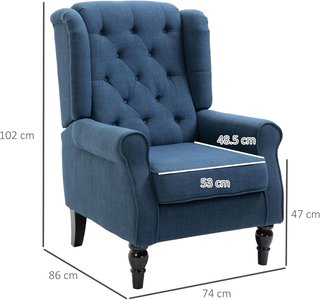 Poltrona da Camera da Letto Stile Francese con Ampio Sedile, Poltroncina Imbottitura con Braccioli e Imbottitura, con Gambe in Legno per Soggiorno e Ufficio, Blu
