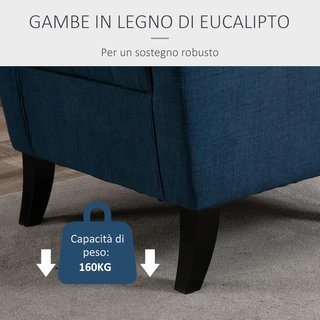 Poltrona da Camera da Letto Stile Francese con Ampio Sedile, Poltroncina Imbottitura con Braccioli e Imbottitura, con Gambe in Legno per Soggiorno e Ufficio, Blu