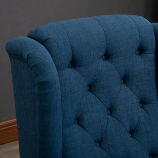 Poltrona da Camera da Letto Stile Francese con Ampio Sedile, Poltroncina Imbottitura con Braccioli e Imbottitura, con Gambe in Legno per Soggiorno e Ufficio, Blu