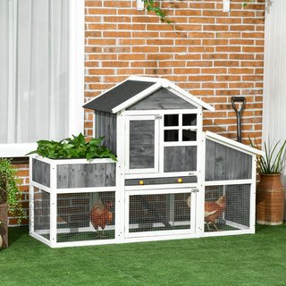 Gallinero Prefabricado de Madera con Área Abierta, Gallinero para Exteriores, Casita para Gallinas y Nido para la Incubación, Jardín y Techo de Asfalto, Gris