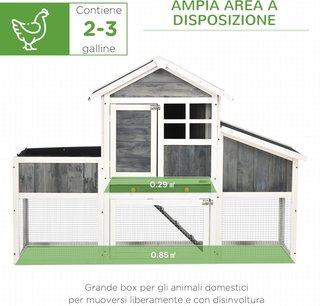 Gallinero Prefabricado de Madera con Área Abierta, Gallinero para Exteriores, Casita para Gallinas y Nido para la Incubación, Jardín y Techo de Asfalto, Gris