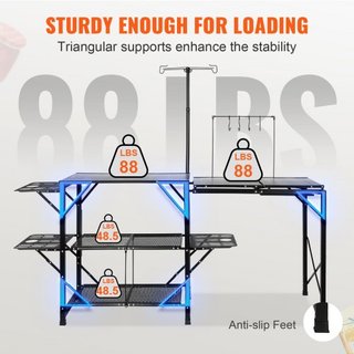 Mesa de Cocina para Camping, Estación de Cocción Portátil Plegable de Una Pieza con Bolsa de Transporte, Mesa de Camping de Aluminio Larga con 3 Mesas Laterales, 2 Estantes y un Fregadero Desmonta...