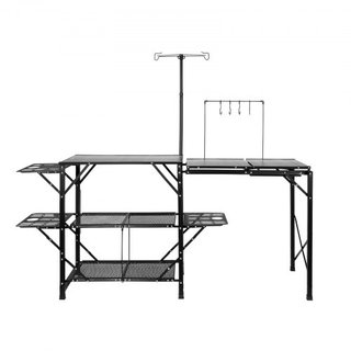 Mesa de Cocina para Camping, Estación de Cocción Portátil Plegable de Una Pieza con Bolsa de Transporte, Mesa de Camping de Aluminio Larga con 3 Mesas Laterales, 2 Estantes y un Fregadero Desmonta...
