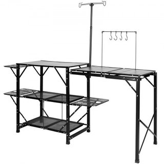 Mesa de Cocina para Camping, Estación de Cocción Portátil Plegable de Una Pieza con Bolsa de Transporte, Mesa de Camping de Aluminio Larga con 3 Mesas Laterales, 2 Estantes y un Fregadero Desmonta...